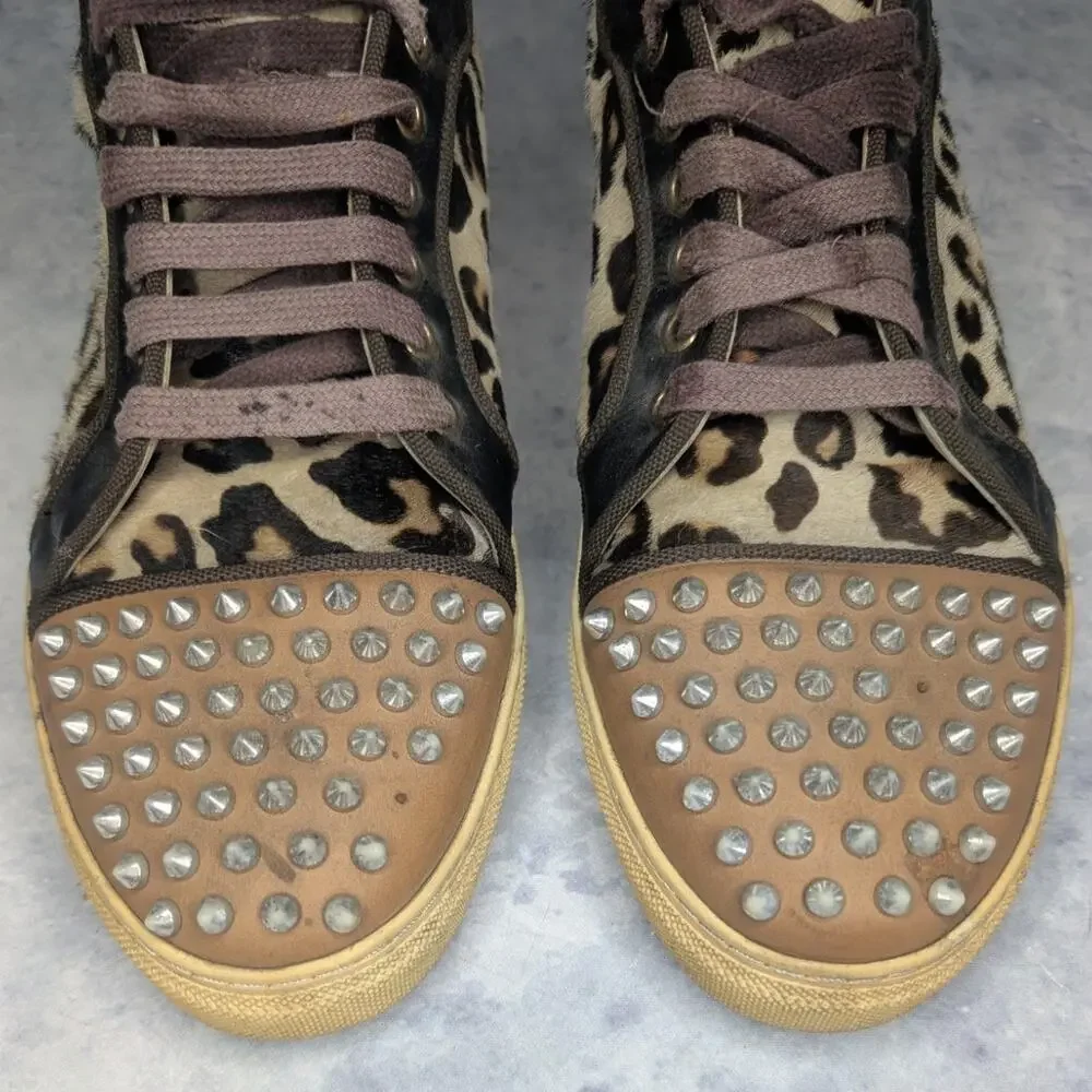 Ron Tomson Men's Punk Rocker Spiked Low-Top Sneaker in Leopard Print, Size 10.5